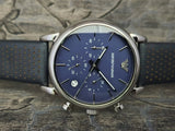 Emporio Armani Luigi Chronograph Blue Dial Black Leather Strap Watch For Men - AR1736 Authentic Buy Shop Now