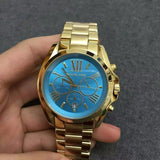 Michael Kors Bradshaw Chronograph Blue Dial Gold Steel Strap Watch For Women - MK5975 Authentic Buy Shop Now