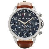 Michael Kors Gage Chronograph Blue Dial Brown Leather Strap Watch For Men - MK8362 Authentic Buy Shop Now
