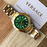 Versace Hellenyium GMT Green Dial Two Tone Steel Strap Watch for Men - V11050015 Authentic Buy Shop Now