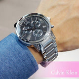 Calvin Klein Post Minimal Chronograph Black Dial Silver Steel Strap Watch for Men - K7627161 Authentic Buy Shop Now