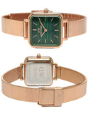 Daniel Wellington Quadro Studio Green Dial Rose Gold Mesh Strap Watch For Women - DW00100520 Authentic Buy Shop Now