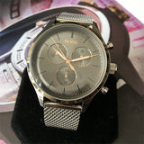 Hugo Boss Companion Chronograph Grey Dial Silver Mesh Bracelet Watch For Men - 1513549 Authentic Buy Shop Now