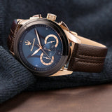 Maserati Traguardo Chronograph Blue Dial Brown Leather Strap Watch For Men - R8871612024 Authentic Buy Shop Now