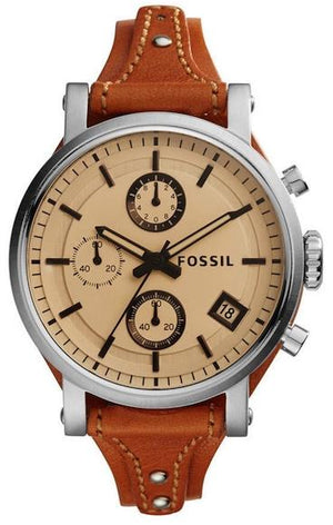 Fossil Original Boyfriend Sport Chronograph Beige Dial Brown Leather Strap Watch for Women - ES4046 Authentic Buy Shop Now