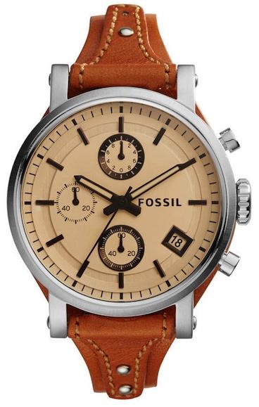 Fossil Original Boyfriend Sport Chronograph Beige Dial Brown Leather Strap Watch for Women - ES4046 Authentic Buy Shop Now