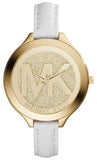 Michael Kors Slim Runway Quartz Gold Dial White Leather Strap Watch For Women - MK2389 Authentic Buy Shop Now