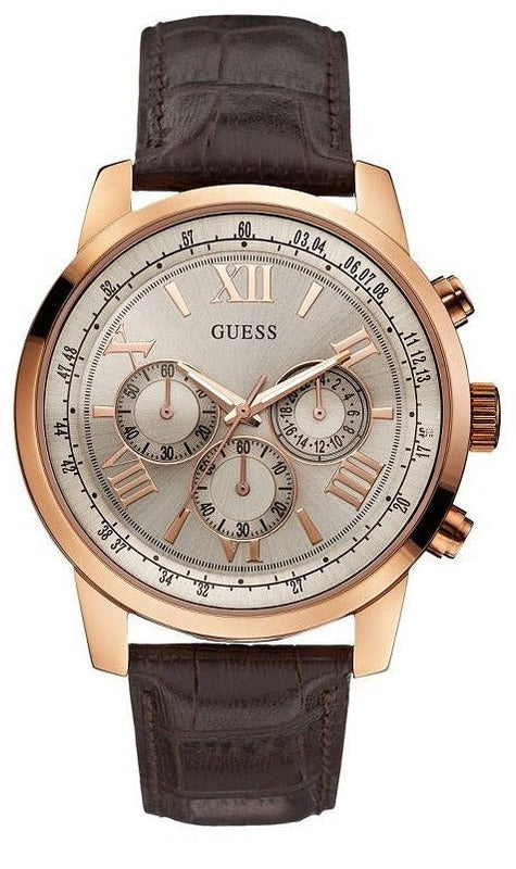 Guess Horizon Quartz Champagne Dial Brown Leather Strap Watch For Women - W0380G4 Authentic Buy Shop Now