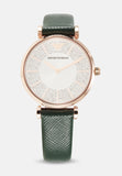 Emporio Armani Pro Planet Analog Silver Dial Green Leather Strap Watch For Women - AR11517 Authentic Buy Shop Now