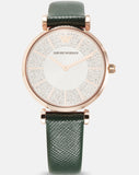 Emporio Armani Pro Planet Analog Silver Dial Green Leather Strap Watch For Women - AR11517 Authentic Buy Shop Now