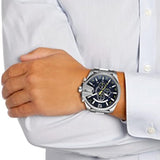 Diesel Mega Chief Chronograph Blue Dial Silver Steel Strap Watch For Men - DZ4465 Authentic Buy Shop Now