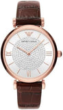 Emporio Armani Gianni T-Bar Silver Dial Brown Leather Strap Watch For Women - AR11269 Authentic Buy Shop Now