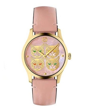 Gucci G Timeless Quartz Mother of Pearl Dial Pink Leather Strap Watch For Women - YA1264132 Authentic Buy Shop Now