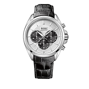 Hugo Boss Casual Chronograph Silver Dial Black Leather Strap Watch For Men - HB1512880 Authentic Buy Shop Now