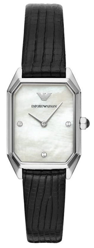 Emporio Armani Gioia Analog Mother of Pearl Dial Black Leather Strap Watch For Women - AR11148 Authentic Buy Shop Now