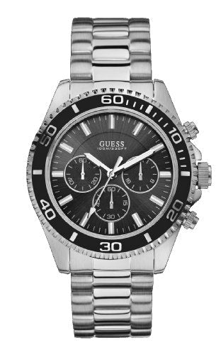 Guess Chaser Chronograph Black Dial Silver Steel Strap Watch for Men - W0170G1 Authentic Buy Shop Now