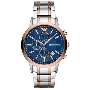 Emporio Armani Renato Chronograph Blue Dial Two Tone Steel Strap Watch For Men - AR80025 Authentic Buy Shop Now