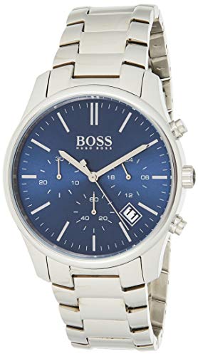 Hugo Boss Commander Blue Dial Silver Steel Strap Watch for Men - 1513434 Authentic Buy Shop Now