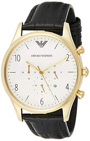 Emporio Armani Classic Chronograph White Dial Black Leather Strap Watch For Men - AR1892 Authentic Buy Shop Now