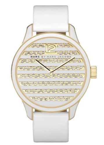 Marc Jacobs Lidia Stripe White Dial White Leather Strap Watch for Women - MBM1164 Authentic Buy Shop Now