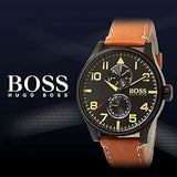 Hugo Boss Aeroliner Maxx Chronograph Black Dial Brown Leather Strap Watch For Men - 1513082 Authentic Buy Shop Now