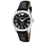 Emporio Armani Velente Black Dial Black Leather Strap Watch For Women - AR0644 Authentic Buy Shop Now