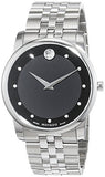 Movado Museum Diamonds Black Dial Silver Steel Strap Watch For Men - 606878 Authentic Buy Shop Now