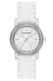 Burberry The City Diamonds Silver Dial White Leather Strap Watch for Women - BU9221 Authentic Buy Shop Now