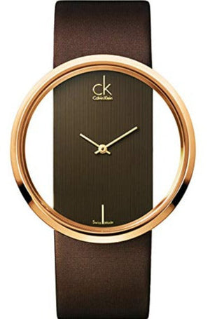 Calvin Klein Glam Transparent Dial Brown Leather Strap Watch for Women - K9423303 Authentic Buy Shop Now