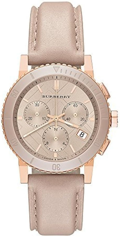 Burberry The City Chronograph Rose Gold Dial Beige Leather Strap Watch For Women - BU9702 Authentic Buy Shop Now