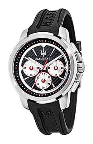 Maserati SFIDA Chronograph Black Silver Dial Black Rubber Strap Watch For Men - R8851123001 Authentic Buy Shop Now