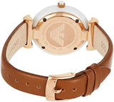 Emporio Armani Gianni T Bar Quartz Mother of Pearl White Dial Brown Leather Strap Watch For Women - AR11040 Authentic Buy Shop Now