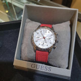 Guess Marina Chronograph Quartz White Dial Red Rubber Strap Watch for Women - W1025L2 Authentic Buy Shop Now