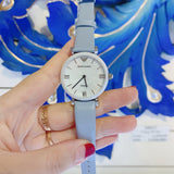 Emporio Armani Gianni T-Bar Mother Of Pearl White Dial Grey Leather Strap Watch For Women - AR11039 Authentic Buy Shop Now