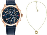 Tommy Hilfiger Henry Chronograph Quartz Blue Dial Blue Leather Strap Watch For Men - 1710475 Authentic Buy Shop Now