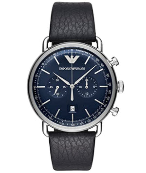 Emporio Armani Aviator Blue Dial Blue Leather Strap Watch For Men - AR11105 Authentic Buy Shop Now