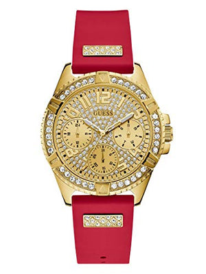 Guess Frontier Diamonds Gold Dial Red Rubber Strap Watch for Women - GW0045L2 Authentic Buy Shop Now