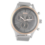 Hugo Boss Companion Chronograph Grey Dial Silver Mesh Bracelet Watch For Men - 1513549 Authentic Buy Shop Now