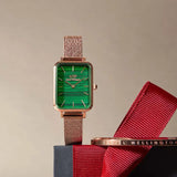 Daniel Wellington Quadro Melrose Green Dial Rose Gold Mesh Strap Watch For Women - DW00100437 Authentic Buy Shop Now
