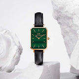 Daniel Wellington Quadro Pressed Sheffield Green Dial Black Leather Strap Watch For Women - DW00100439 Authentic Buy Shop Now