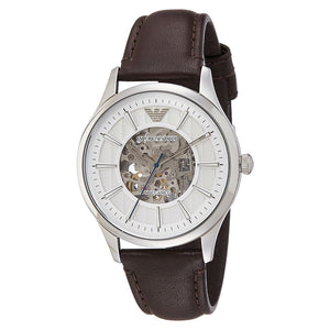 Emporio Armani Meccanico White Dial Brown Leather Strap Watch For Men - AR1946 Authentic Buy Shop Now