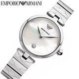 Emporio Armani Mother of Pearl Dial Silver Steel Strap Watch For Women - AR11235 Authentic Buy Shop Now