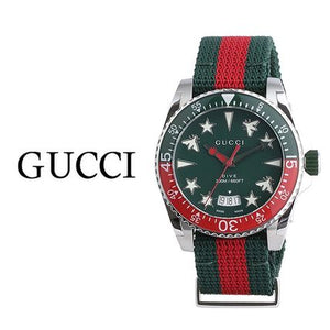 Gucci Dive Quartz Green Dial Two Tone NATO Strap Watch For Men - YA136339 Authentic Buy Shop Now
