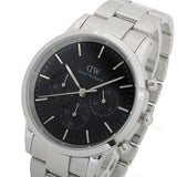 Daniel Wellington Iconic Chronograph Link Black Dial Silver Steel Strap Watch For Men - DW00100645 Authentic Buy Shop Now