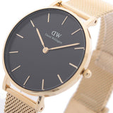 Daniel Wellington Classic Petite Black Dial Gold Mesh Bracelet Watch For Women - DW00100347 Authentic Buy Shop Now