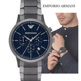 Emporio Armani Renato Chronograph Quartz Blue Dial Grey Steel Strap Watch For Men - AR2505 Authentic Buy Shop Now