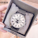 Guess Delancy White Dial Silver Mesh Bracelet Watch for Men - W0871G4 Authentic Buy Shop Now