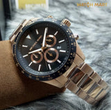 Michael Kors Layton Chronograph Black Dial Rose Gold Steel Strap Watch For Men - MK8824 Authentic Buy Shop Now