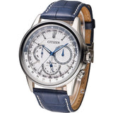 Citizen Eco Drive Calendrier White Dial Blue Leather Strap Watch For Men - BU2020-11A Authentic Buy Shop Now