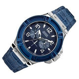 Guess Rigor Multifunction Chronograph Blue Dial Blue Leather Strap Watch For Men - W0040G7 Authentic Buy Shop Now